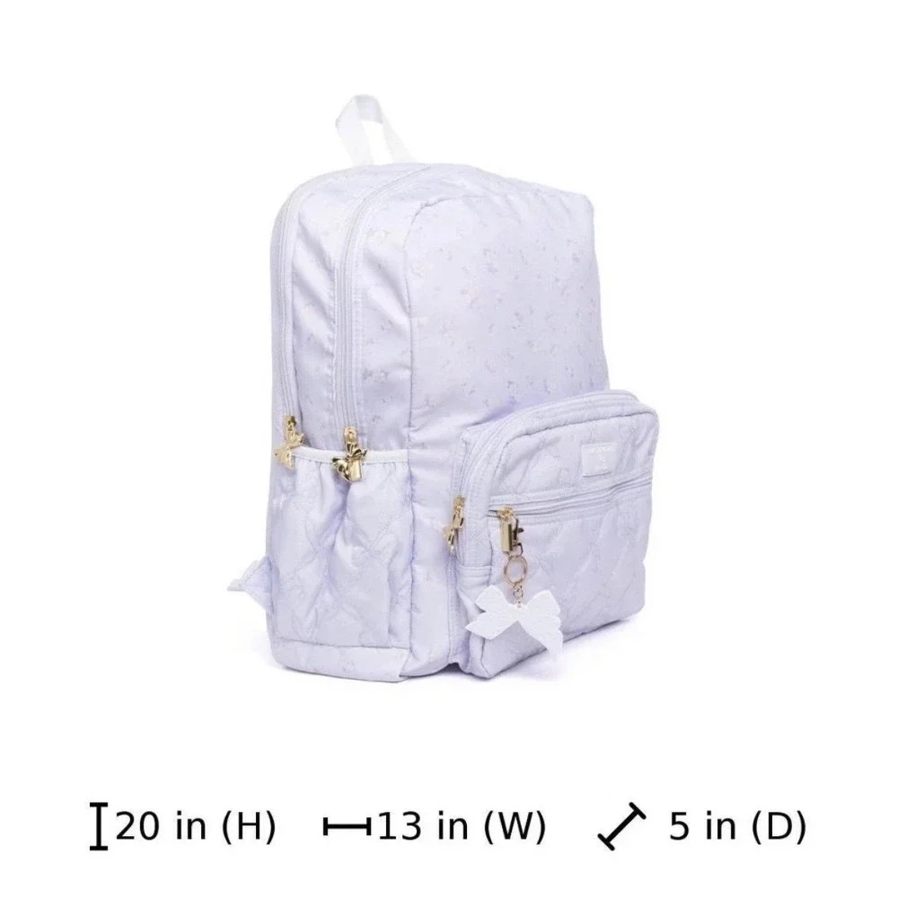 LoveShackFancy x Yoobi Lavender Floral Quilted Bow Backpack with Laptop Sleeve